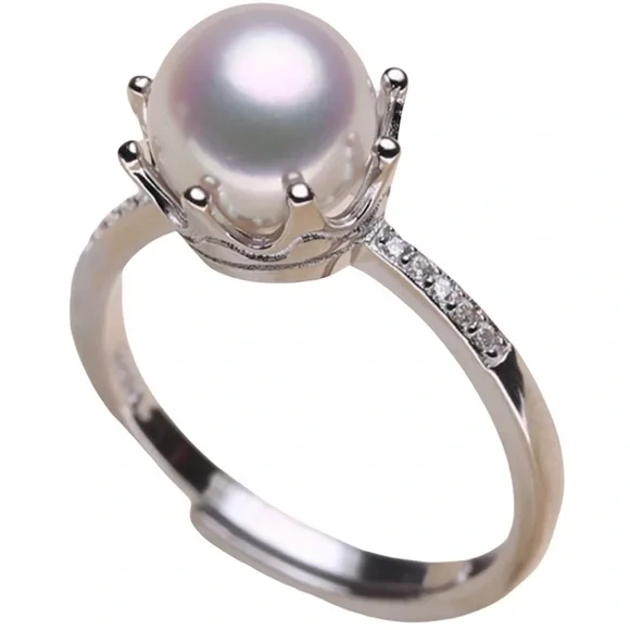 Womens 925S White Cultured Freshwater Pearl Adjustable Ring Engagement Design - Picture 3 of 15